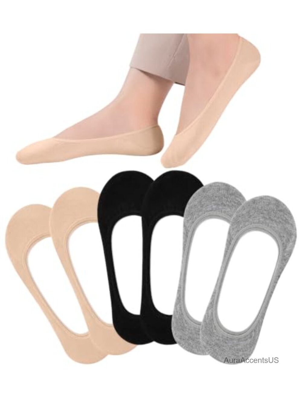 No Show Socks Womens Ultra Low Cut Liner Silicone Grip Cotton Breathable 6 Pairs